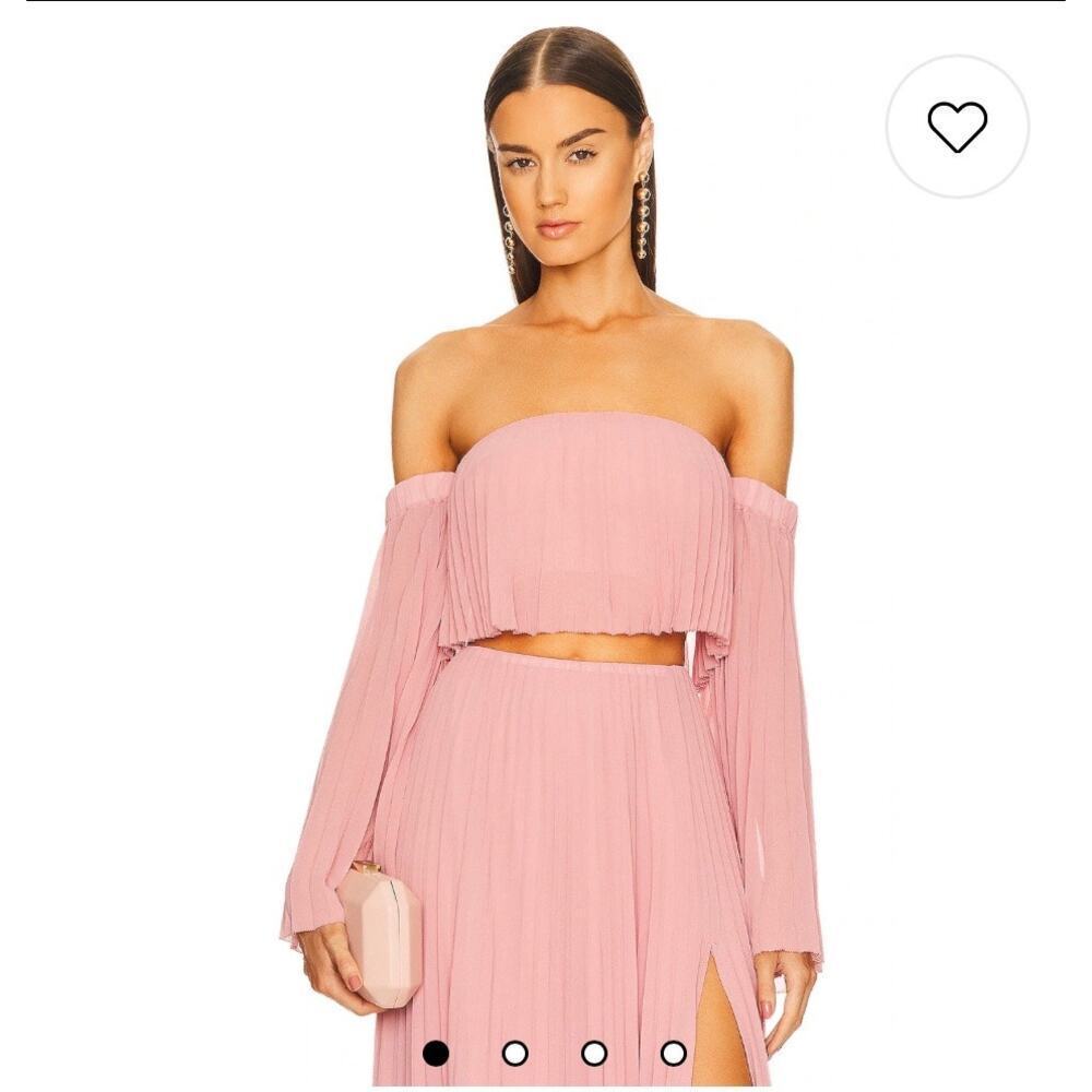 Michael Costello Revolve Women's XXS Marcella Pink Off-Shoulder Pleated Crop Top